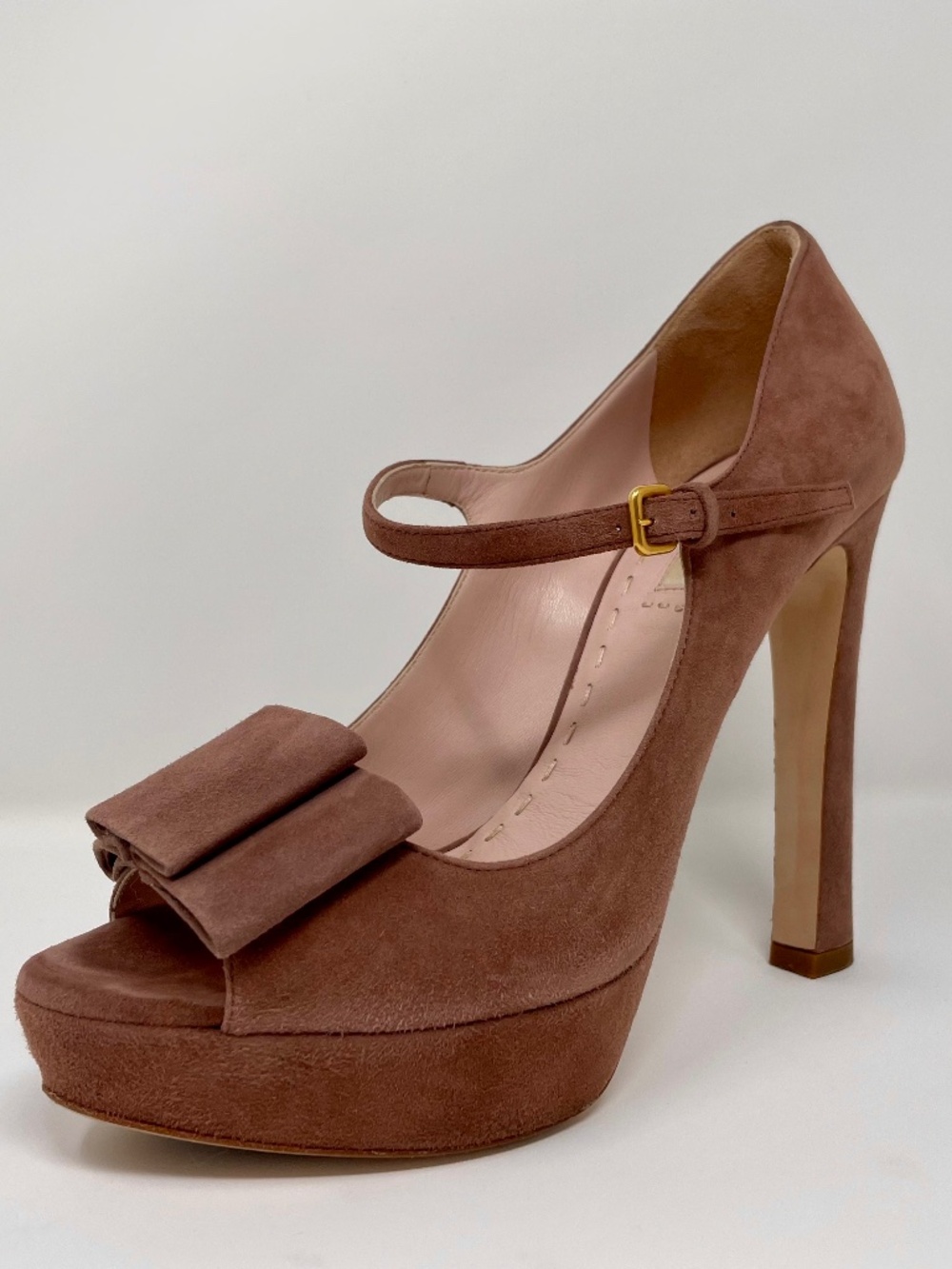 Rose Suede platform peep toe Mary Jane heel